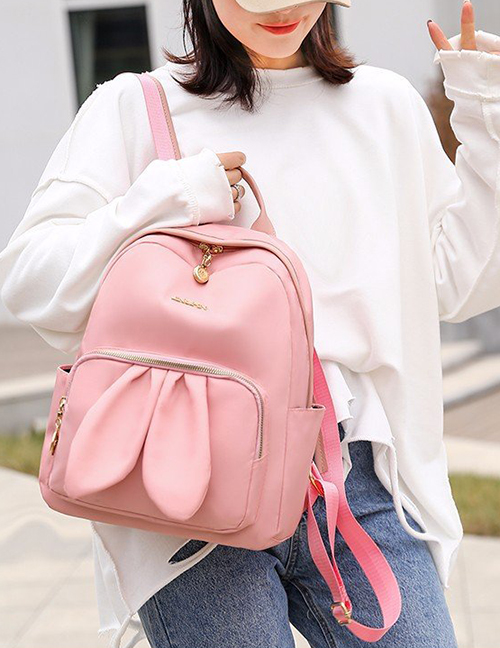 Fashion Pink Rabbit Ears Logo Contrast Backpack