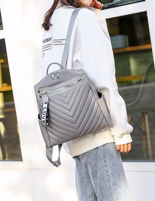Fashion Light Grey Waterproof Burglar Diamond Letter Backpack