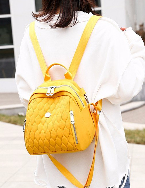 Fashion Yellow Embroidered Diamond Backpack With Zip