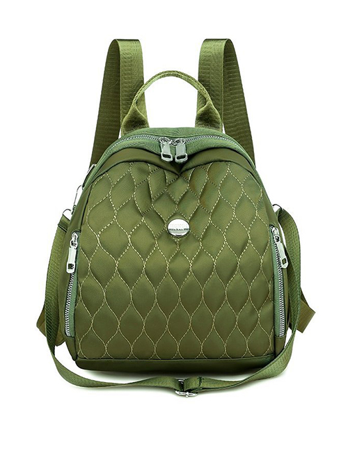 Fashion Green Embroidered Diamond Backpack With Zip