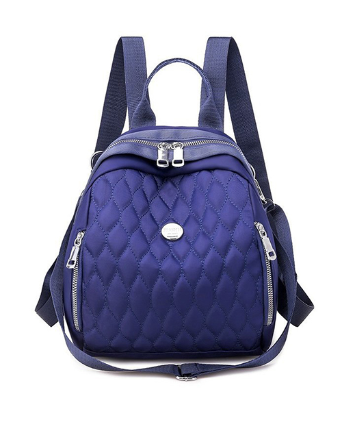 Fashion Blue Embroidered Diamond Backpack With Zip