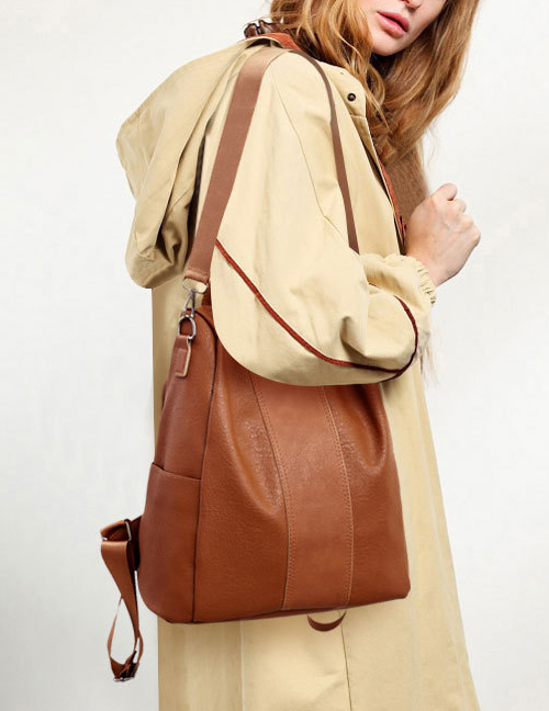 Fashion Brown Anti-theft Soft Leather Backpack