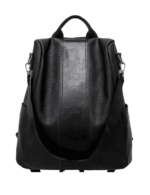 Fashion Black Anti-theft Soft Leather Backpack