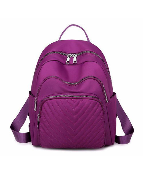 Fashion Purple Double Zipper Anti-theft Diamond Backpack