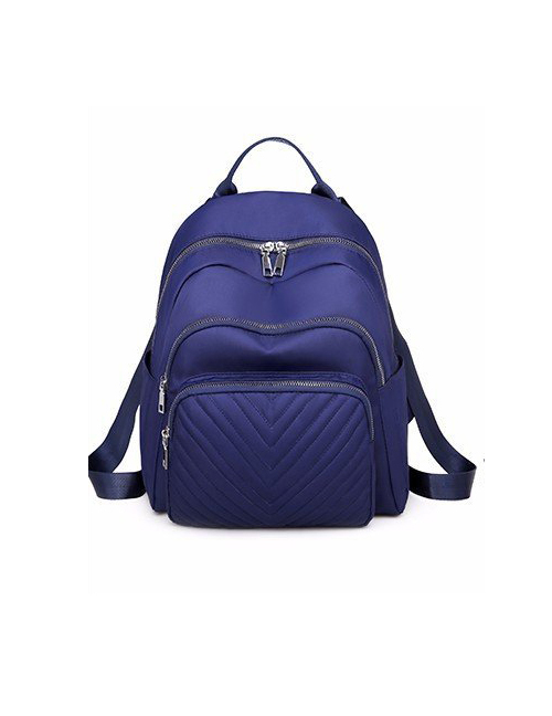 Fashion Blue Double Zipper Anti-theft Diamond Backpack