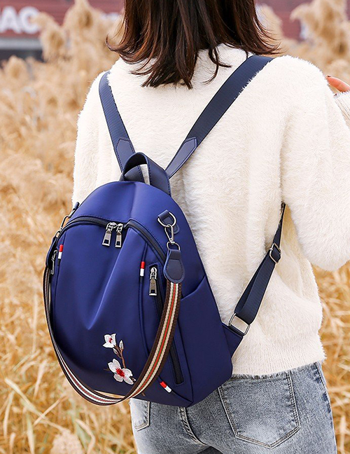 Fashion Blue Plum Embroidered Backpack