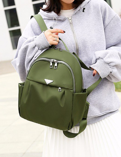 Fashion Green Nylon Letter Logo Double Zip Backpack