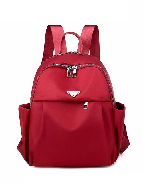 Fashion Red Nylon Letter Logo Double Zip Backpack