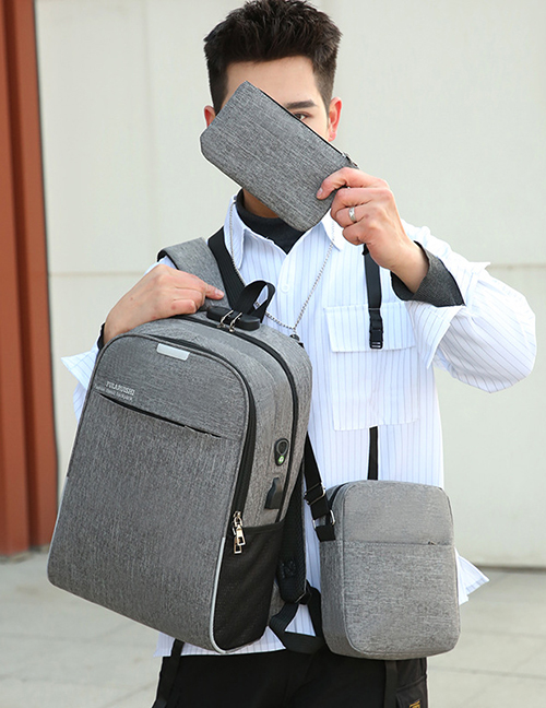 Fashion Light Grey Letter Print Men's Backpack