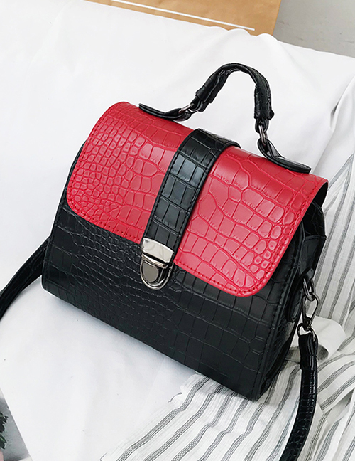 Fashion Red Stone Pattern Chain And Contrast Shoulder Bag