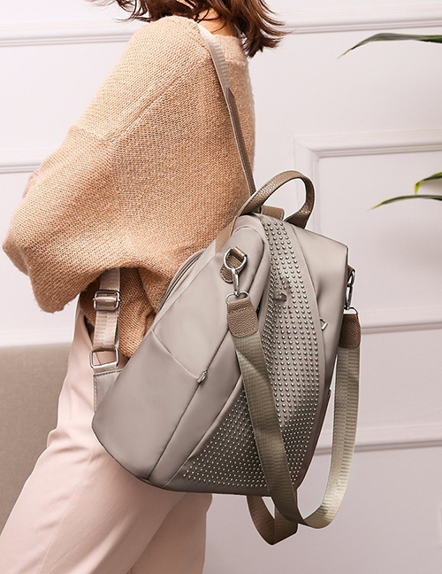 Fashion Khaki Multifunctional Geometric Studs Backpack