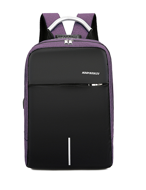Fashion Purple Password Lock Anti-theft Usb Interface Charger For Men's Backpack