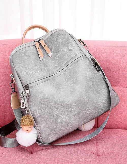 Fashion Light Grey Soft Leather Anti-theft And Color Backpack