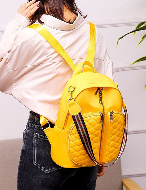 Fashion Yellow Multifunctional Pu Leather Diamond Embroidered Shoulder Backpack