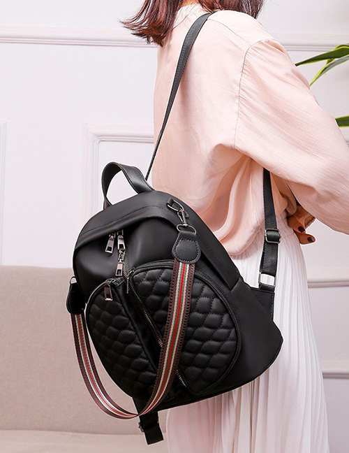 Fashion Black Multifunctional Pu Leather Diamond Embroidered Shoulder Backpack