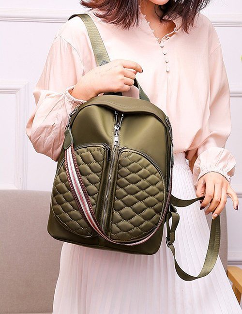 Fashion Green Multifunctional Pu Leather Diamond Embroidered Shoulder Backpack