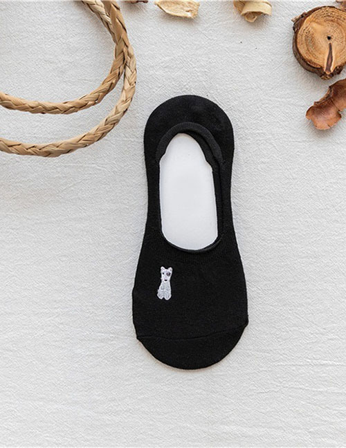 Fashion Black Puppy Embroidered Silicone Non-slip Cotton Invisible Socks