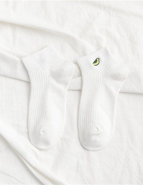 Fashion White Avocado Embroidered Cotton Socks