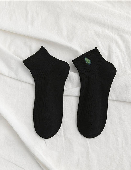 Fashion Black Avocado Embroidered Cotton Socks