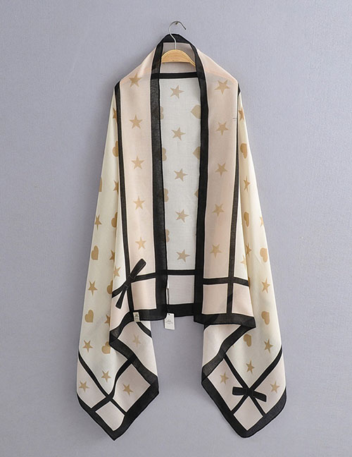 Fashion Beige Love Star Print Stitching Contrast Shawl Sun Towel