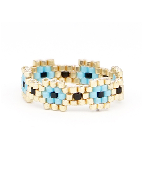 Fashion Blue Rice Beads Woven Flower Ring