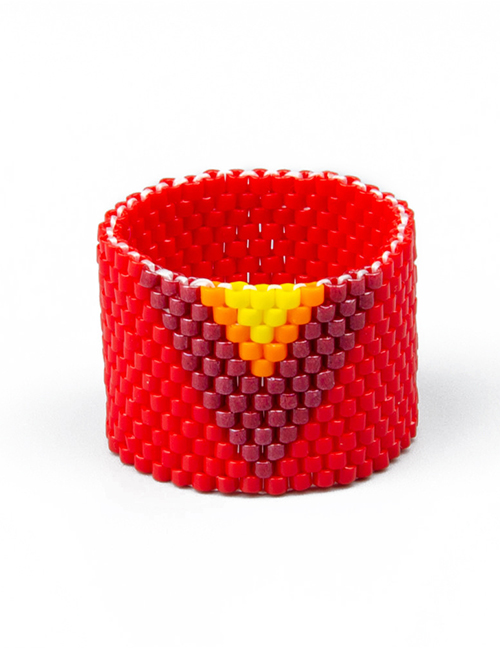 Fashion Color Mixing Beaded Woven Triangle Wide Band Ring