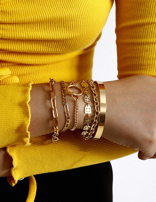Fashion Golden Glossy Geometric Cutout Multi-element Bracelet