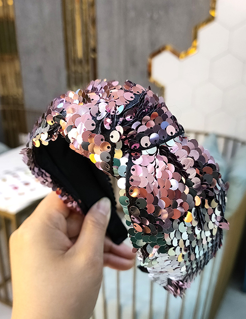 Fashion Pink Sequin-knotted Wide-brimmed Headband