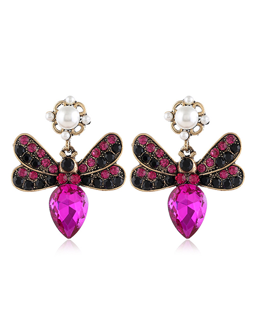 Fashion Red Butterfly Earrings With Glass Diamonds