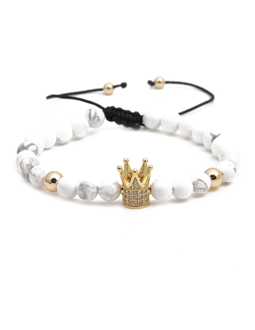 Fashion Golden White Turquoise Woven Beaded Crown Bracelet