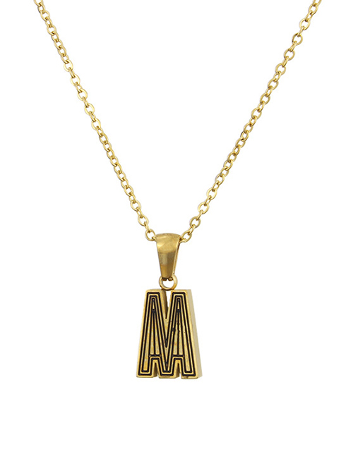 Fashion Golden M Gold Plated Black Line Letter Stainless Steel Necklace