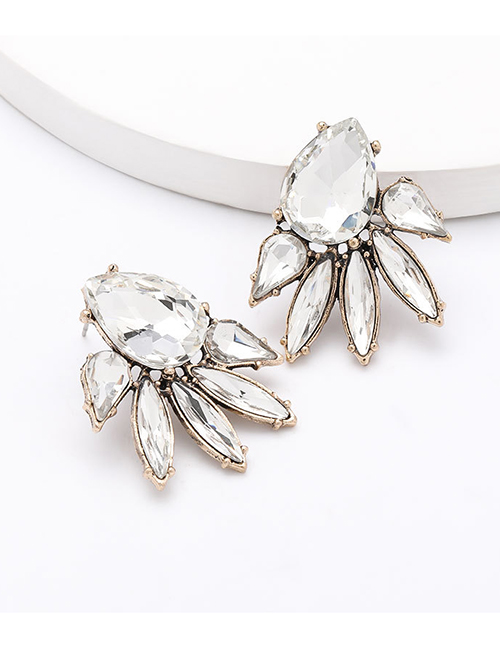 Fashion White Glass Diamond Alloy Geometric Drop Earrings