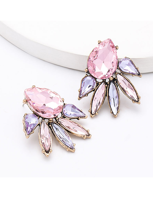 Fashion Pink Glass Diamond Alloy Geometric Drop Earrings