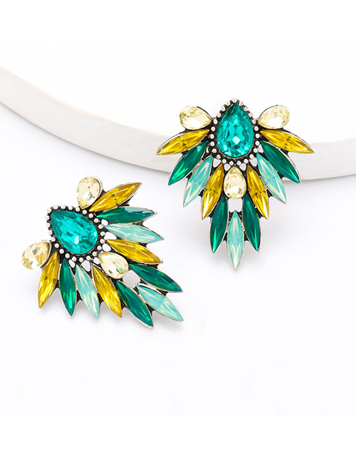 Fashion Green Yellow Alloy Diamond Floral Geometric Earrings