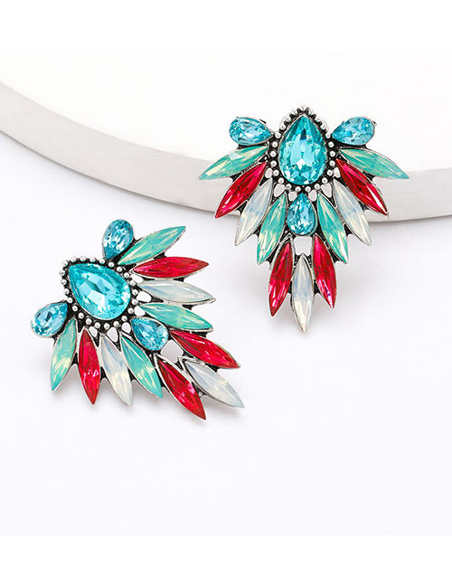 Fashion Blue-red Alloy Diamond Floral Geometric Earrings