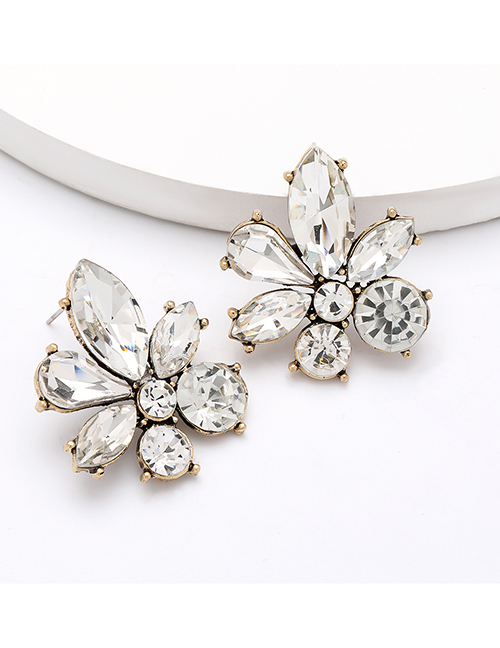 Fashion White Alloy Diamond Floral Geometric Earrings