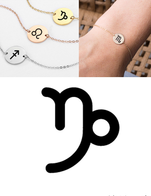 Fashion Steel-capricorn (13mm) Gold-plated Geometric Round Stainless Steel Engraved Constellation Bracelet