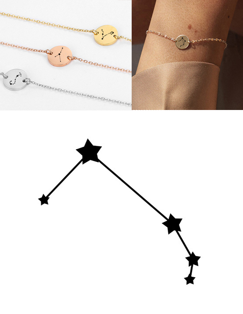 Fashion Golden-aries (9mm) Round Stainless Steel Gilt Engraved Constellation Bracelet