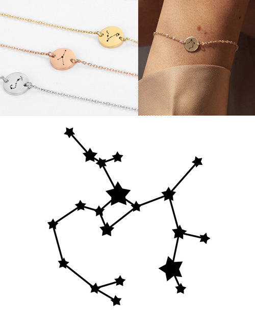 Fashion Golden-sagittarius (9mm) Round Stainless Steel Gilt Engraved Constellation Bracelet