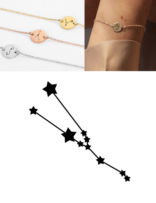 Fashion Rose Gold-taurus (9mm) Round Stainless Steel Gilt Engraved Constellation Bracelet