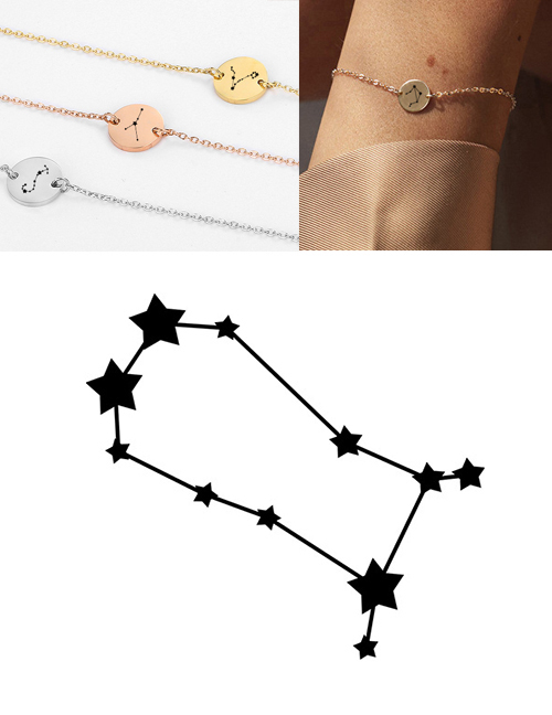Fashion Rose Gold-gemini (9mm) Round Stainless Steel Gilt Engraved Constellation Bracelet