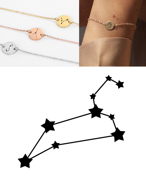 Fashion Rose Gold-leo (9mm) Round Stainless Steel Gilt Engraved Constellation Bracelet