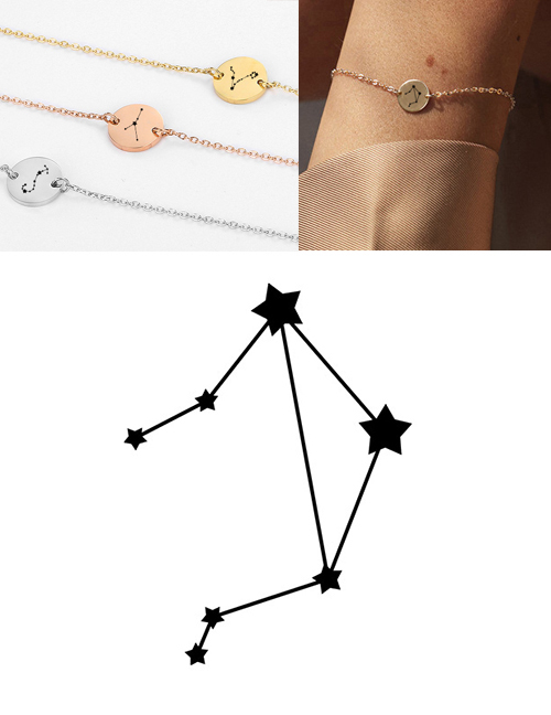 Fashion Rose Gold-libra (9mm) Round Stainless Steel Gilt Engraved Constellation Bracelet