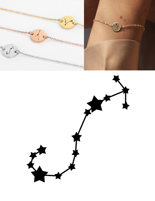 Fashion Rose Gold-scorpio (9mm) Round Stainless Steel Gilt Engraved Constellation Bracelet