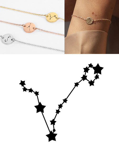 Fashion Rose Gold-pisces (9mm) Round Stainless Steel Gilt Engraved Constellation Bracelet