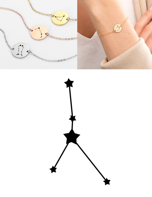 Fashion Golden-cancer (13mm) Round Stainless Steel Gilt Engraved Constellation Bracelet