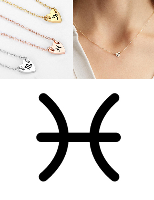 Fashion Steel Color-pisces (7mm) Love Carved Constellation Stainless Steel Clavicle Chain