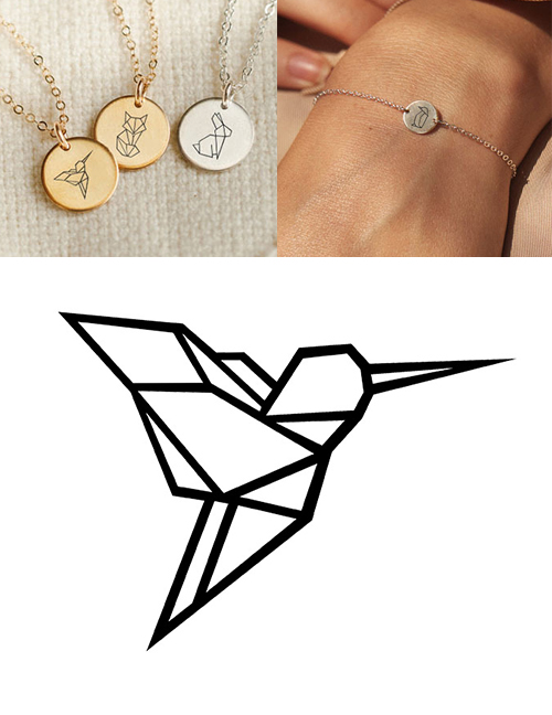 Fashion Golden Stainless Steel Carved Bird Geometric Round Bracelet 9mm