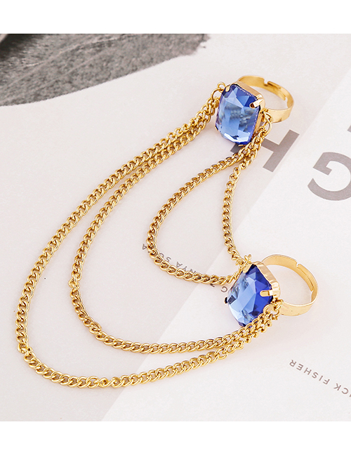 Fashion Blue Geometric Pendant Ring With Chain Pendant And Diamonds