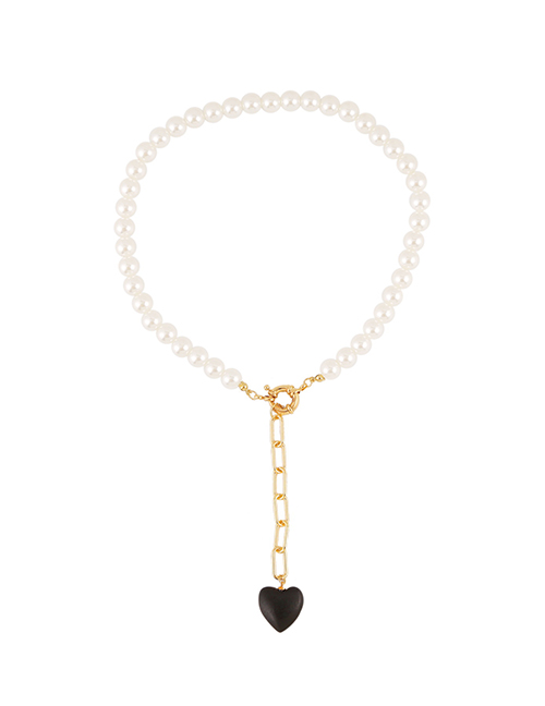 Fashion White Pearl Chain Love Openwork Necklace